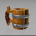 Wooden Style Mug With Orange Body Silver Metal Hoops And Red Bone Shaped Handle