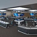 Modern Monitoring Room Interior With Control Consoles Multiple Screens And Workstations