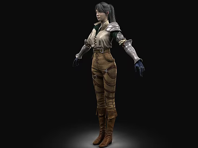 Game Movie Female Character With Black Hair White Top Armor Brown Pants And Boots 3d model