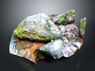 Natural Rock Scene With Moss Covered Stones Dirt And Small Stream 3d model