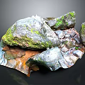 Natural Rock Scene With Moss Covered Stones Dirt And Small Stream