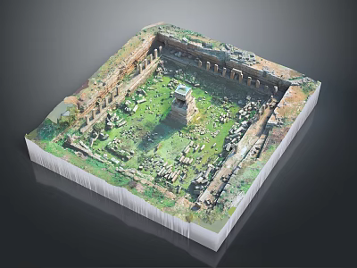 Ancient Ruins Square Model With Central Tower Columns Ruins And Green Vegetation 3d model