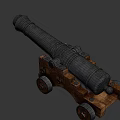 Ancient Cannon As Historical Weapon With Metal Barrel Wooden Carriage And Wheels