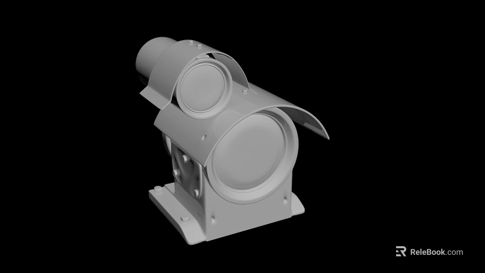 Gray Industrial Surveillance Camera Device With Protective Cover And Stable Base 3d model 