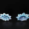 Blue Flower Shaped Decorative Ornament Set With Glossy Petals On Black Background