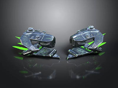 Futuristic Silver Spacecraft With Symmetric Design And Green Accents For Cosmic Exploration 3d model