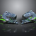 Futuristic Silver Spacecraft With Symmetric Design And Green Accents For Cosmic Exploration