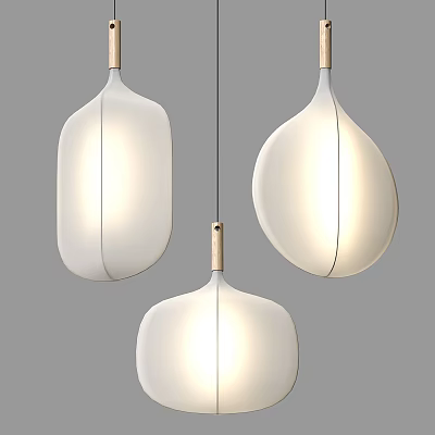 Modern White Pendant Lights with Wooden Accents and Minimalist Hanging Shapes 3d model