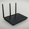 Black Wireless Router with Three Antennas Checkerboard Pattern and Indicator Lights 3d model