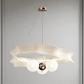 Modern White Chandelier With Wave Shaped Circular Frame And Suspended Glass Balls