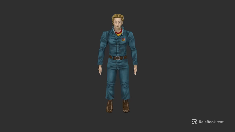Game and Movie Character in Blue Jumpsuit with Blonde Hair Brown Belt and Boots 3d model 