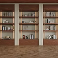 Modern Wooden Bookcase with Multiple Shelves Books and Decorative Items in Home Interior