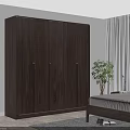 Modern Wooden Wardrobe With Vertical Slat Design In Bedroom With Bed And Plant