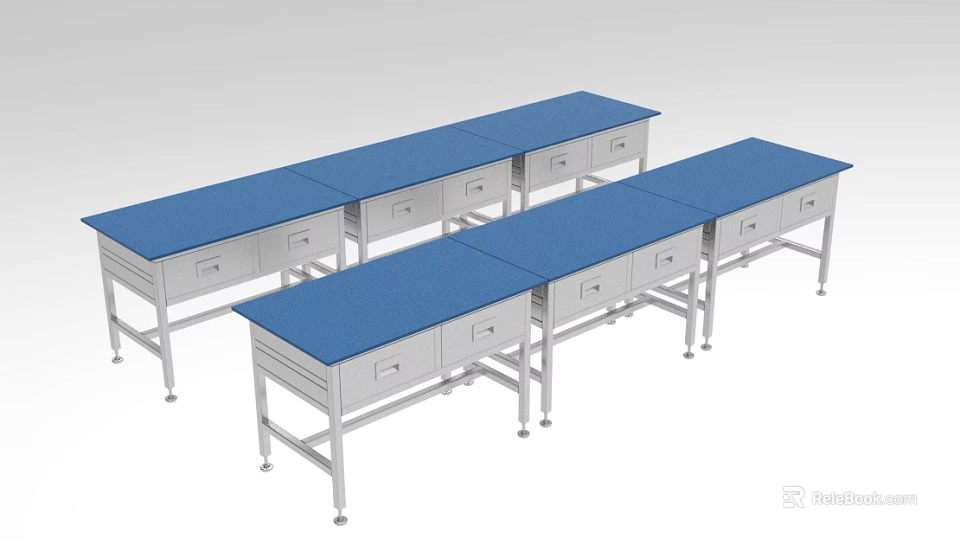 Industrial Equipment Workbench With Blue Worktop Metal Frame And Storage Drawers 3d model 