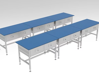 Industrial Equipment Workbench With Blue Worktop Metal Frame And Storage Drawers 3d model