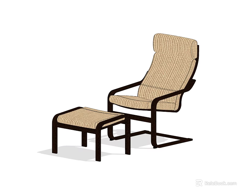 Beige Woven Leisure Chair With Dark Frame And Matching Ottoman For Comfortable Relaxation 3d model 