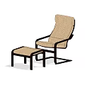 Beige Woven Leisure Chair With Dark Frame And Matching Ottoman For Comfortable Relaxation