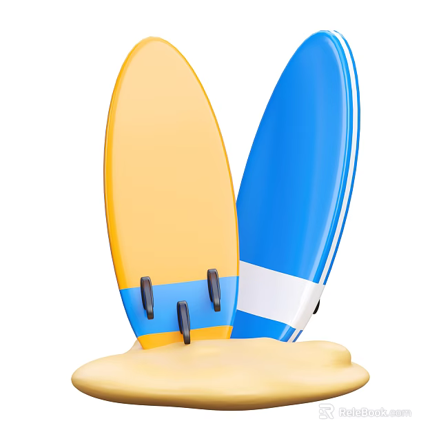 Decorative Ornament Set With Yellow And Blue Surfboards On Sand Base 3d model 