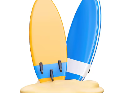 Decorative Ornament Set With Yellow And Blue Surfboards On Sand Base 3d model