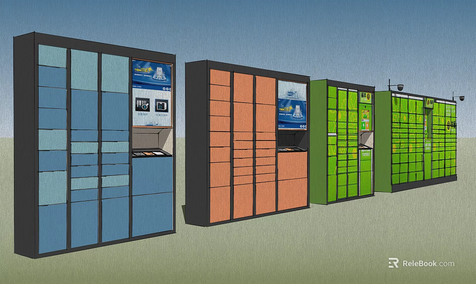 Colorful Public Facility Smart Lockers With Multiple Colors And Digital Operation Panels 3d model 