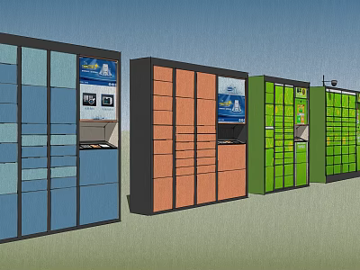 Colorful Public Facility Smart Lockers With Multiple Colors And Digital Operation Panels 3d model