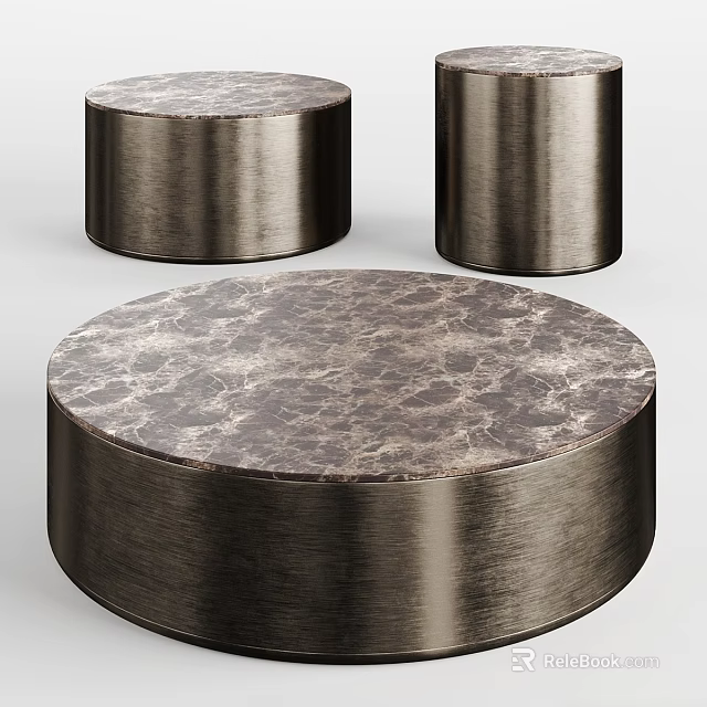 Stylish Modern Round Dining Table With Marble Texture Top And Metal Cylinder Base 3d model 