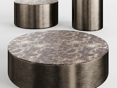 Stylish Modern Round Dining Table With Marble Texture Top And Metal Cylinder Base 3d model