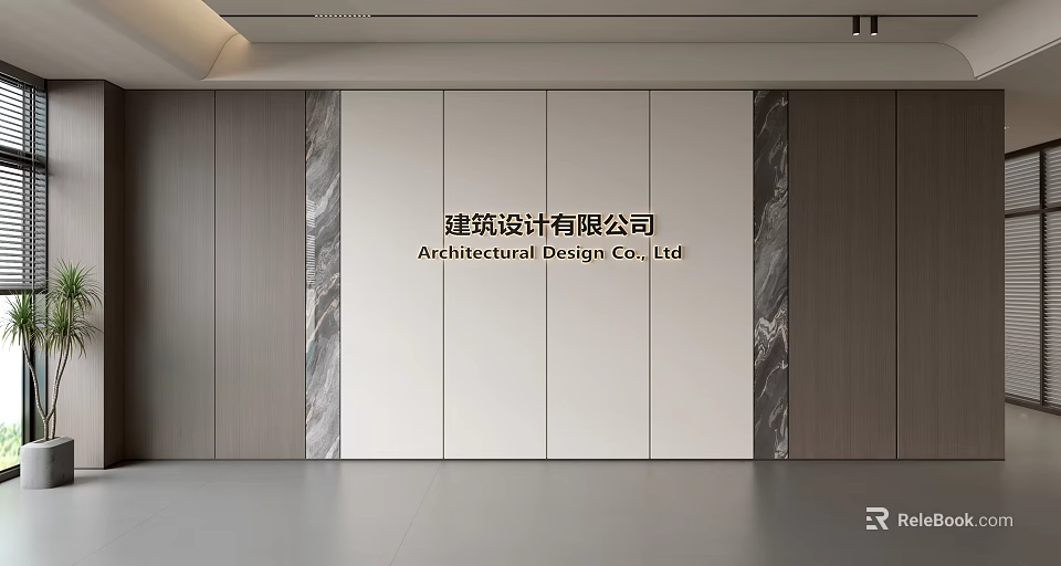 Modern Architectural Design Firm Feature Wall With Marble Panels And Neutral Tones 3d model 