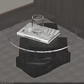 Modern Side Table With Transparent Glass Top Dark Wooden Base And Book Glass Cup