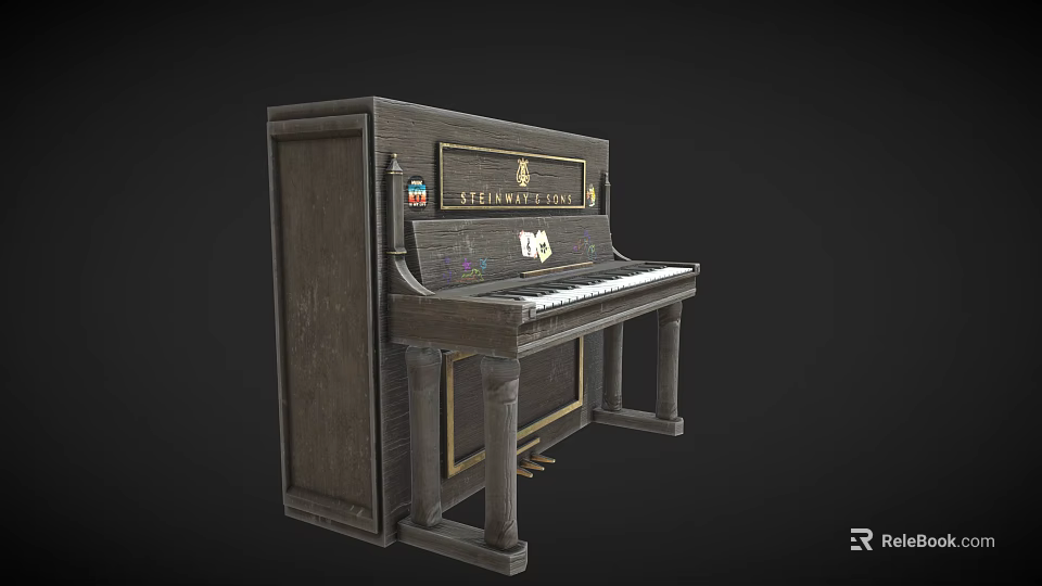 Vintage Steinway Sons Wooden Piano as Musical Instrument with Art Supplies and Decorative Golden Accents 3d model 