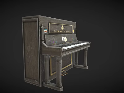Vintage Steinway Sons Wooden Piano as Musical Instrument with Art Supplies and Decorative Golden Accents 3d model