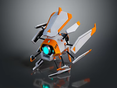 Orange White Modern Mechanical Robot Equipment With Blue Light Sensor And Legs 3d model