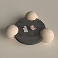 Round Coffee Table with Mobile Phone Coffee Cup and Circular Supports 3d model