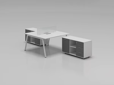 Modern Office Work Desk With White Surface Metal Legs And Storage Cabinets 3d model