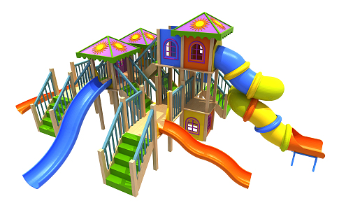 Modern Amusement Equipment Wooden Flower Slide Children's Amusement Facilities 3d model