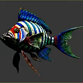 Vibrant Colorful Striped Tropical Fish With Blue Green Red Fins And Tail