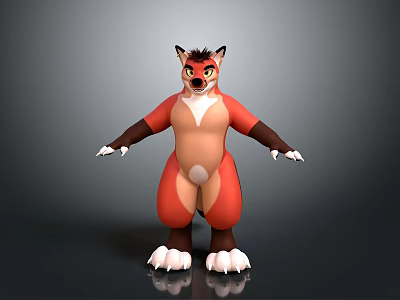 3D Rendered Anthropomorphic Fox Character With Orange And White Fur Standing Arms Outstretched 3d model