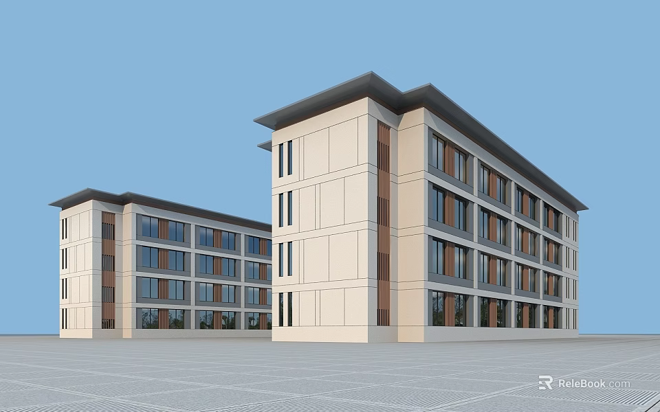 Modern Multi Story School Building With Large Windows And Light Colored Facade 3d model