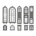 Various Window Designs With Decorative Frames And Different Glass Patterns