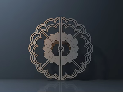 Chinese Style Metal Door Handle With Intricate Patterns And Circular Center Decoration 3d model