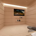 Wooden SPA Sauna Room With Stepped Seating And Warm Lighting