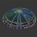 Futuristic Circular Structure With Blue Stripes And Central Top Design Details