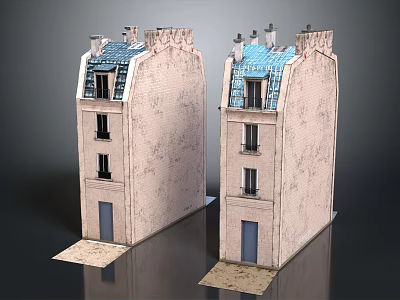 Twin Residential Buildings Exterior Design With Brick Facade Blue Tile Roof And Multi Story Windows 3d model