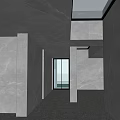 Modern Gray Exterior Single Family House With Large Glass Windows Overhang Lawn And Trees