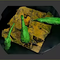Three Green Elephant Sculptures On Yellow Brown Textured Base Art Piece