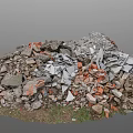Large Pile of Construction Debris Including Rubble Bricks and Concrete Fragments
