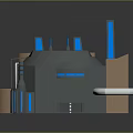 Futuristic SciFi Structure With Metallic Dome Blue Glowing Pillars Brown Blocks And Silver Pipes