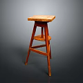 Vintage Wooden High Stool With Square Seat And Rustic Design Legs