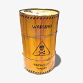 Yellow Industrial Radioactive Waste Container with Warning Signs and Skull Symbol