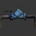 Industrial Metal Pipes With Blue Valve And Flange Connections In System Setup